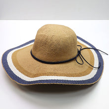 Load image into Gallery viewer, Wide Brimmed Straw Hat with Navy/White Stripes
