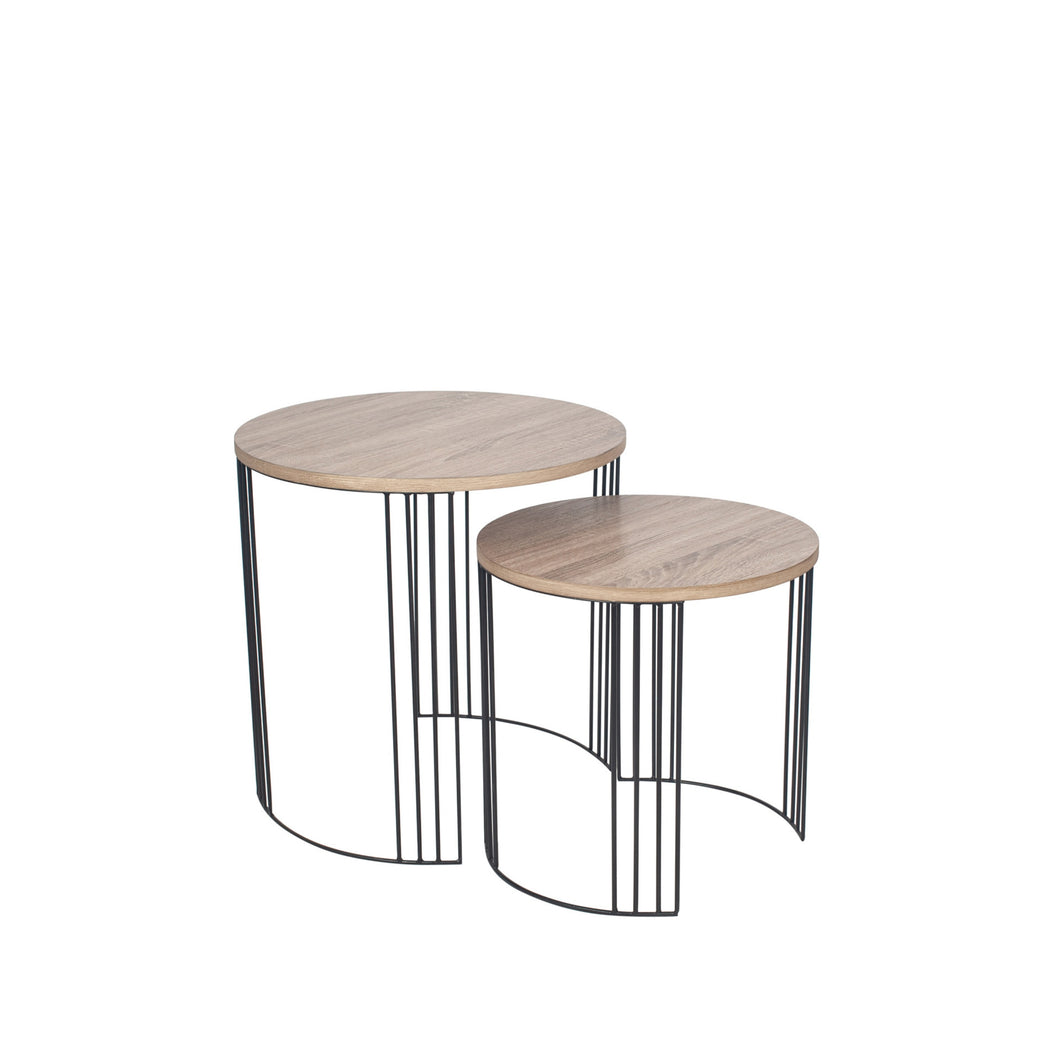 Wood & Black Metal Round Side Tables