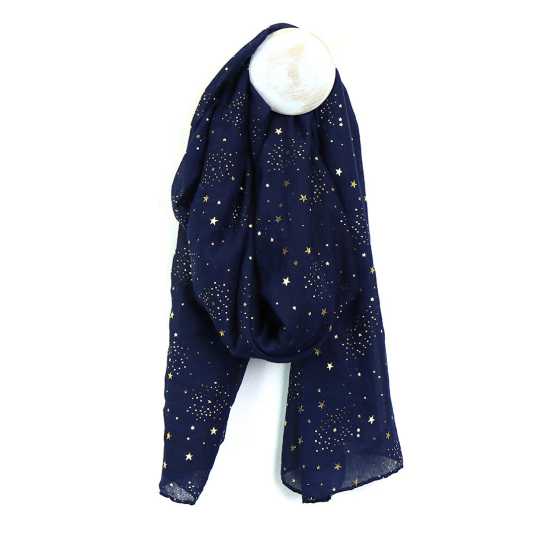 Blue/Gold Foil Stars Scarf