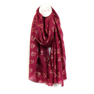 Plum Scarf with Gold Heart Foil