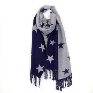 Navy/Grey Reversible Scarf with Stars