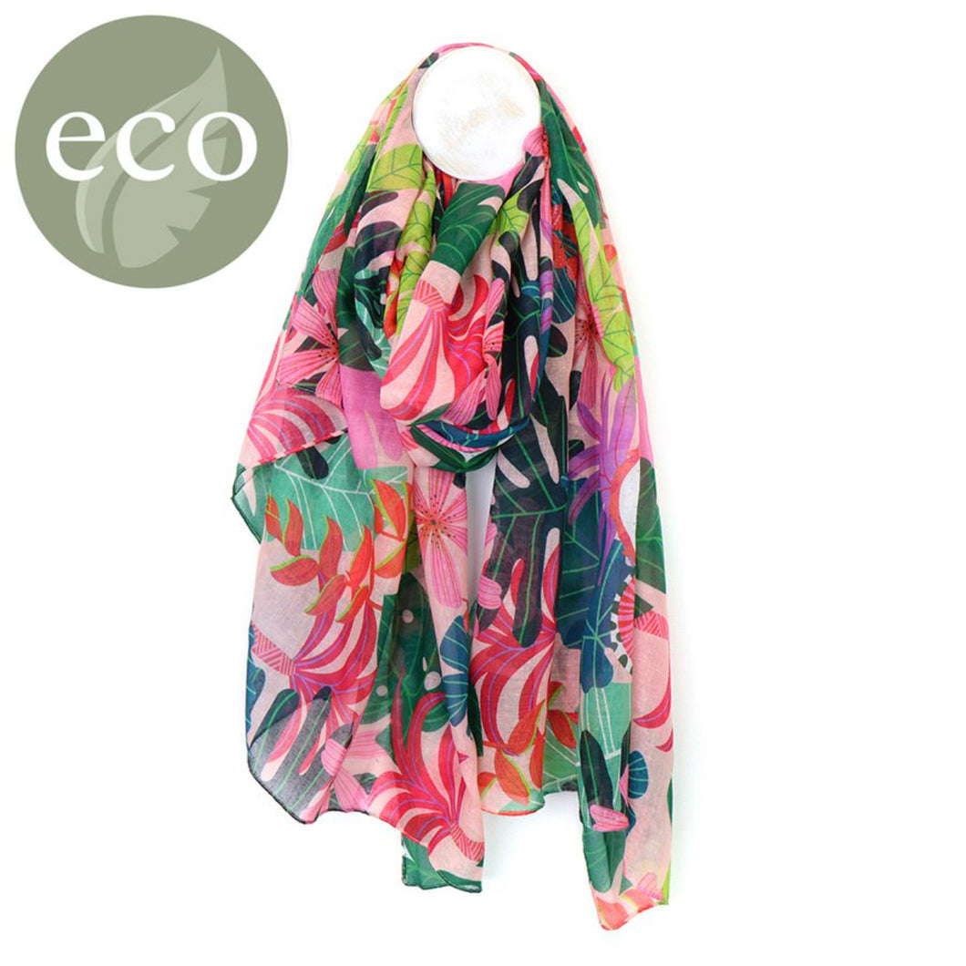 Pink Mix Tropical Leaf Scarf