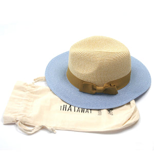 Two Tone Panama Foldable Hat - Blue/Natural