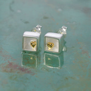 Heart Of Gold Stud Sterling Silver Earrings