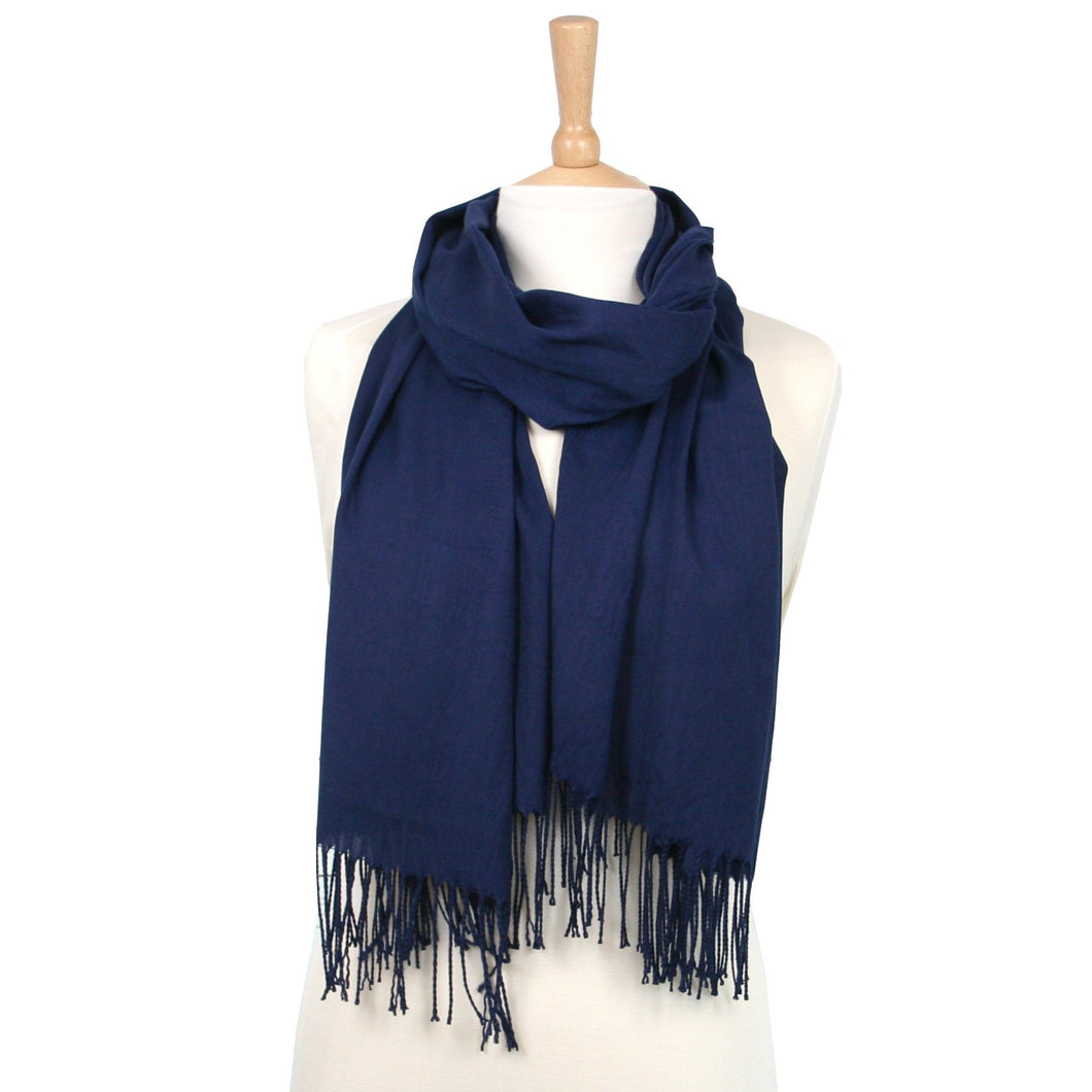 Simple Scarf with Tassels Navy