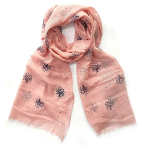 Tree of Life with Hearts Scarf - Pink