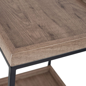 Natural Wood and Black Metal Side Table