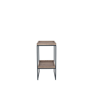 Natural Wood and Black Metal Side Table