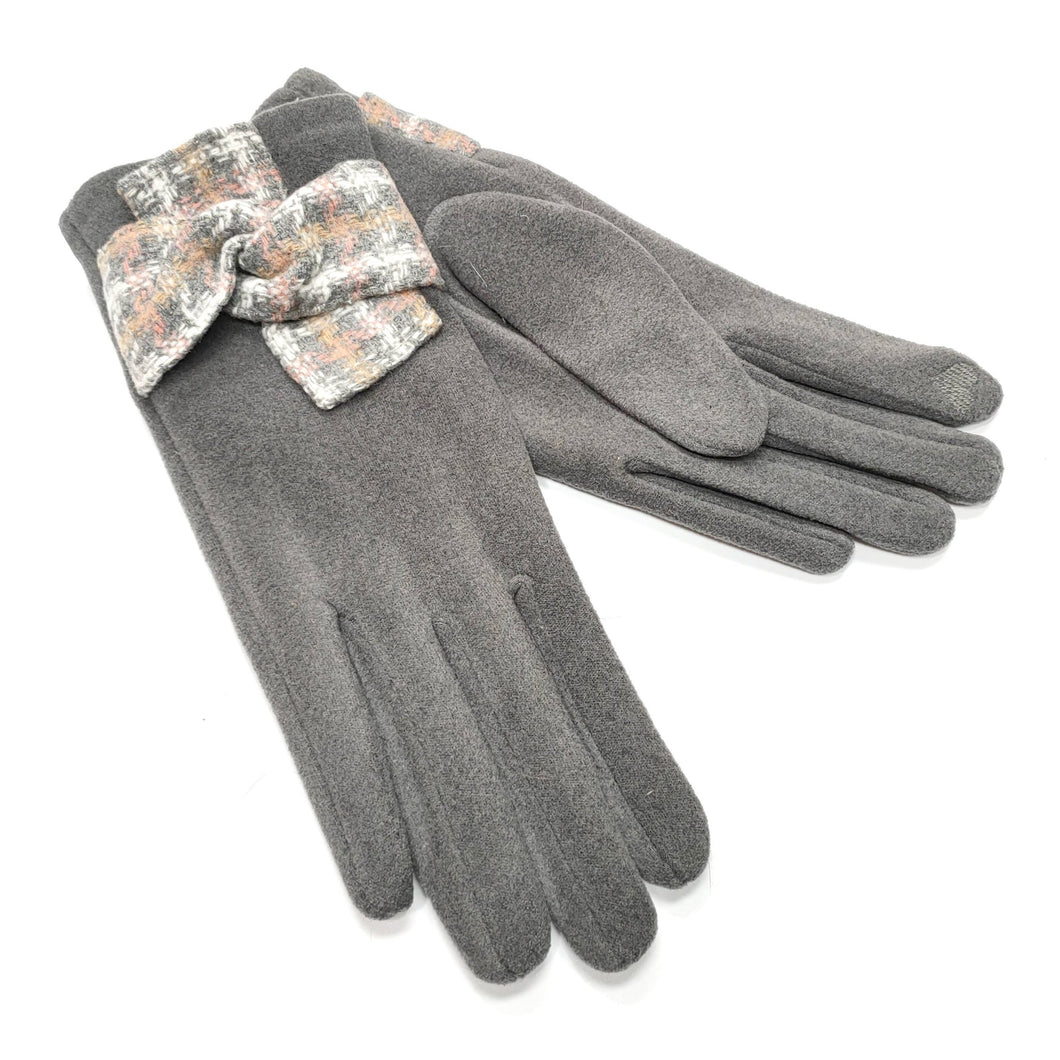 Check Bow Gloves Grey