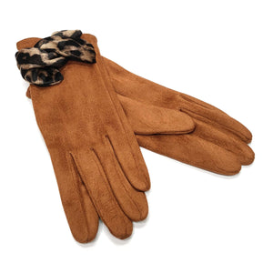 Animal Print Bow Gloves Tan