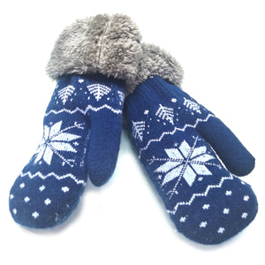 Snowflake Mittens Navy 5-8yrs