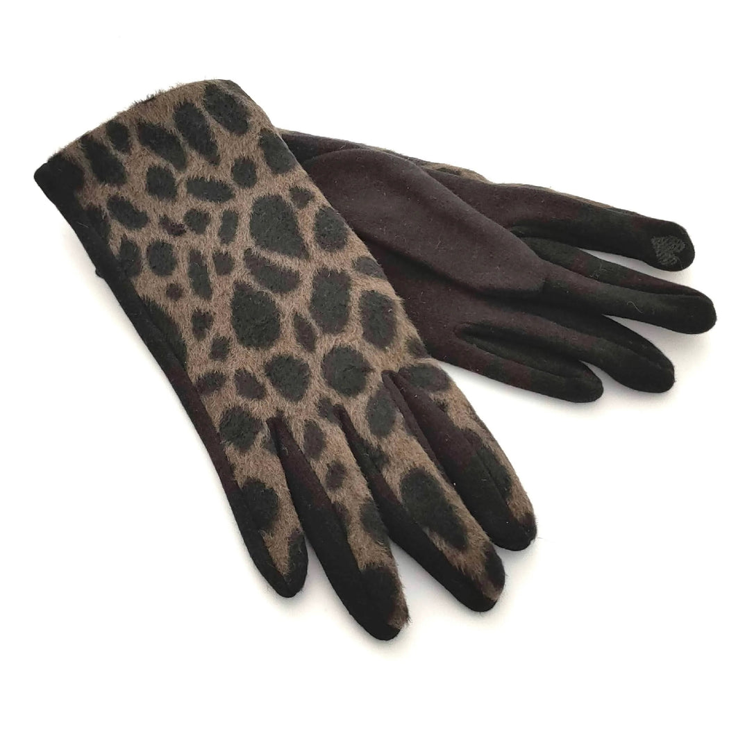 Animal Print Pattern Gloves Grey/Black
