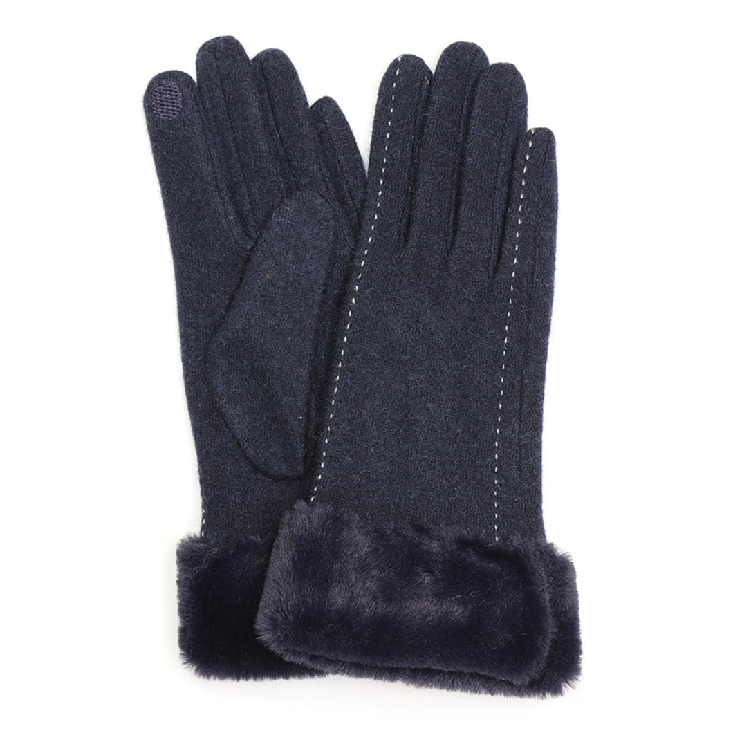 Navy Wool Mix Gloves