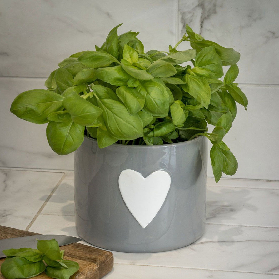 White Heart Grey Ceramic Flower Pot