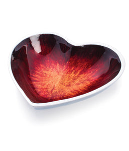 Large Aluminium & Red Enamel Heart Shaped Bowl