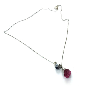 Duo Drop Necklace -Blue & Pink