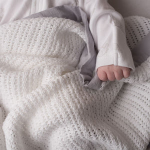 White & Grey Edged Cellular Baby Blanket