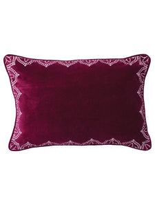 Embroidered Red Wine Velvet Cushion
