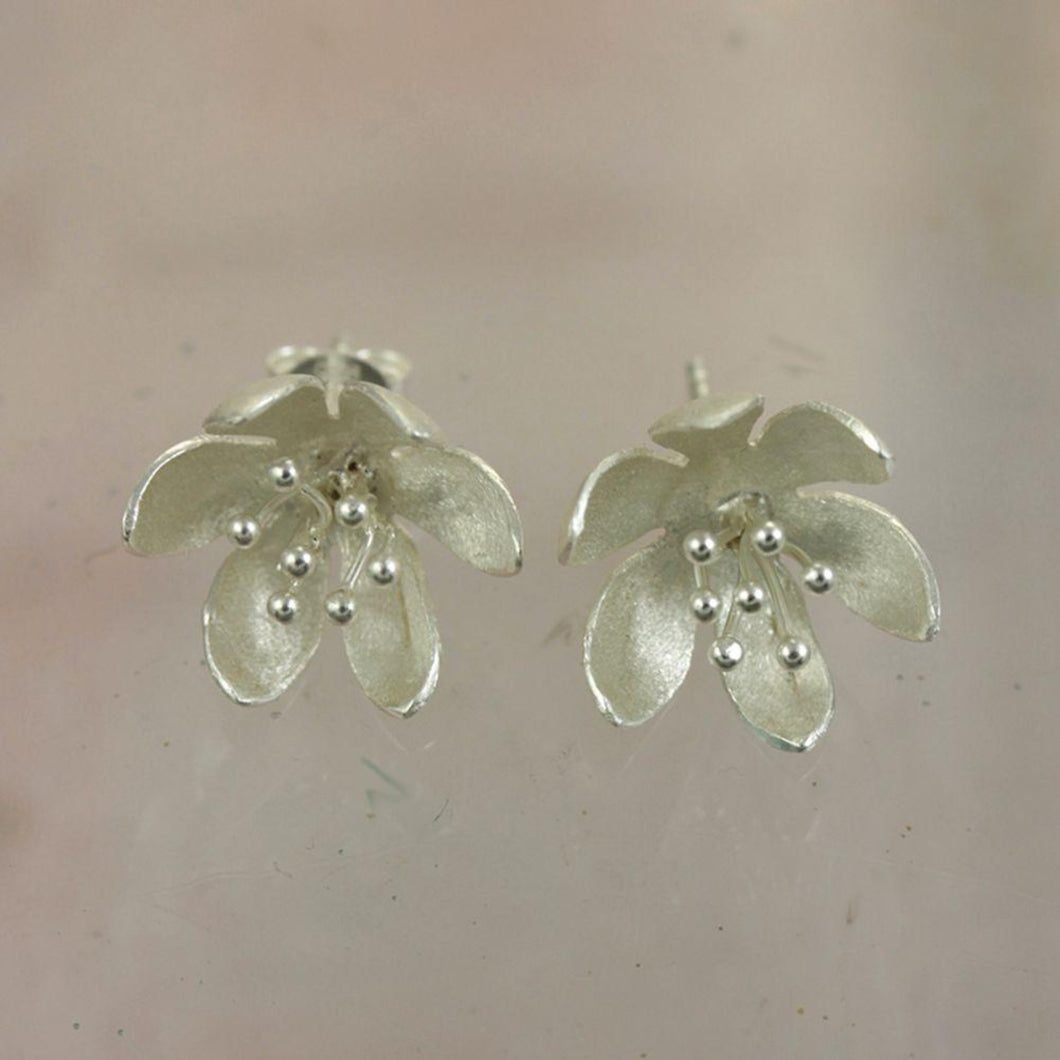 Water lily Stud Sterling Silver Earrings