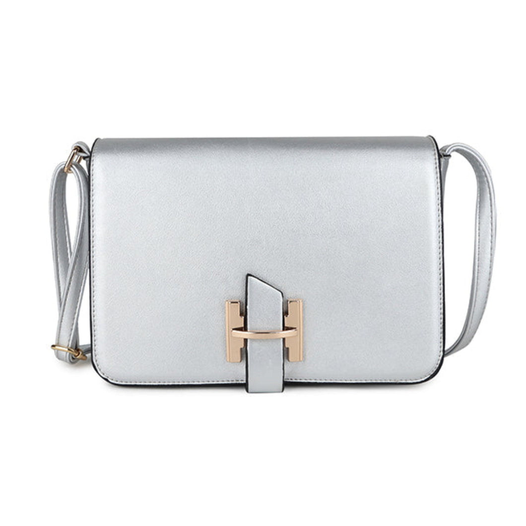 Small Cross Body Bag With Clasp - Silver