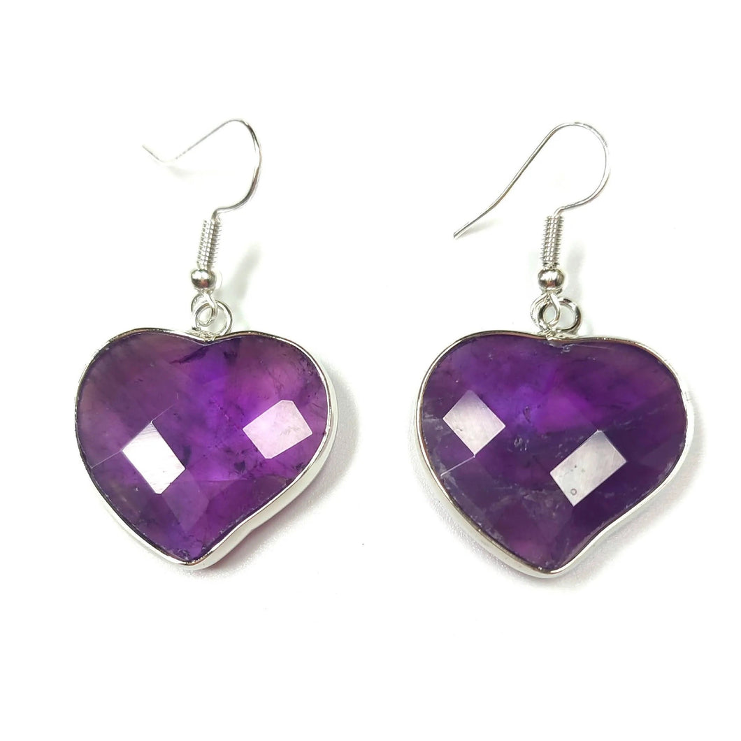 Amethyst Quartz Heart Earrings