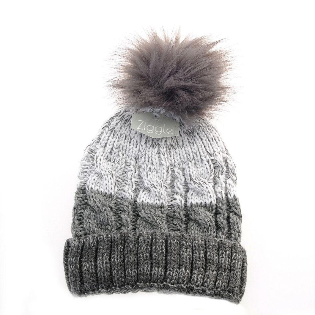 Toddlers Grey Cable Knit Bobble Hat