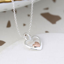 Load image into Gallery viewer, Sterling Silver Rose Gold Double Heart Necklace
