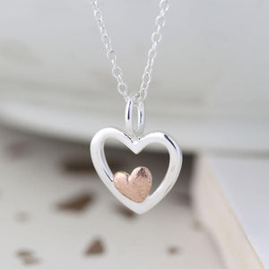 Sterling Silver Rose Gold Double Heart Necklace