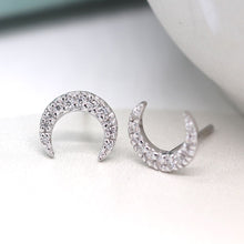 Load image into Gallery viewer, Sterling Silver Crystal Crescent Earrings
