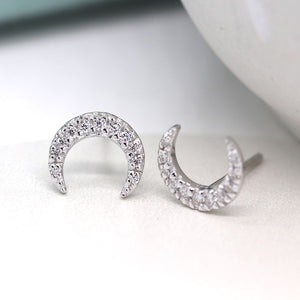 Sterling Silver Crystal Crescent Earrings