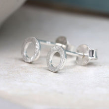 Load image into Gallery viewer, Tiny Silver Scratched Circle Stud Earrings
