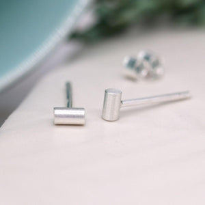 Tiny Silver Cylinder Stud Earrings