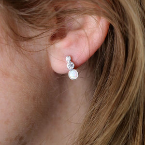 White Opal & Crystal Silver Stud Earrings