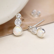 Load image into Gallery viewer, White Opal &amp; Crystal Silver Stud Earrings
