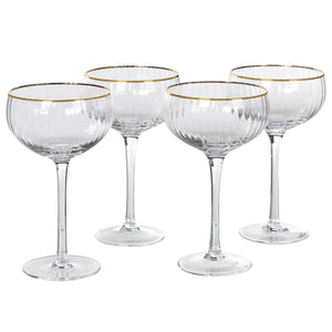 Gold Rim Round Ribbed Champagne Glass