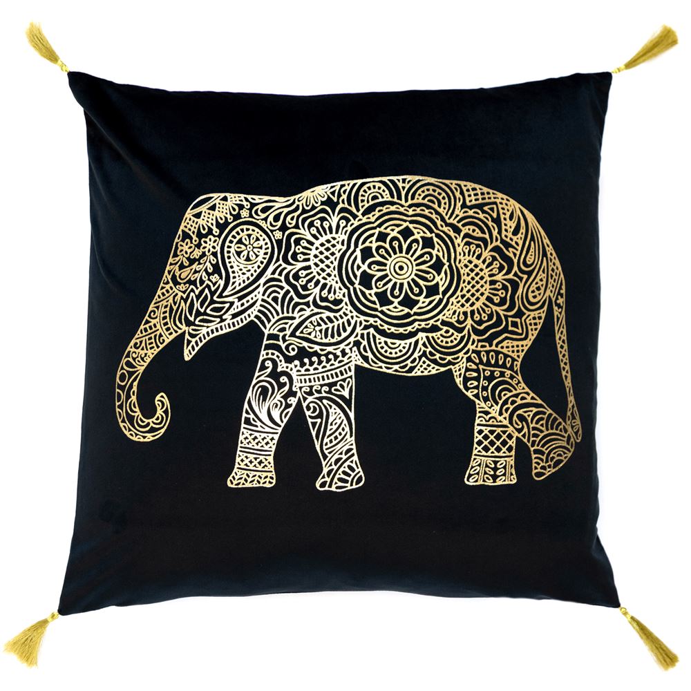 Gold Elephant On Black Cushion