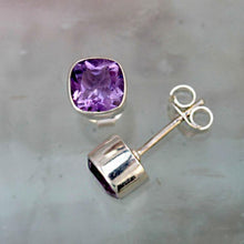 Load image into Gallery viewer, Amethyst and Silver Squared Stud Earrings
