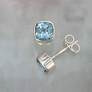 Blue Topaz and Silver Squared Stud Earrings