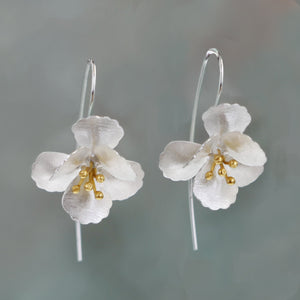 Cherry Blossom Silver & Gold Flower Earrings