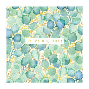 Green Leaves & Gold Dot - Birthday Card