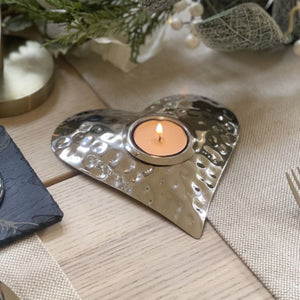 Hammered Heart Tea Light Holder