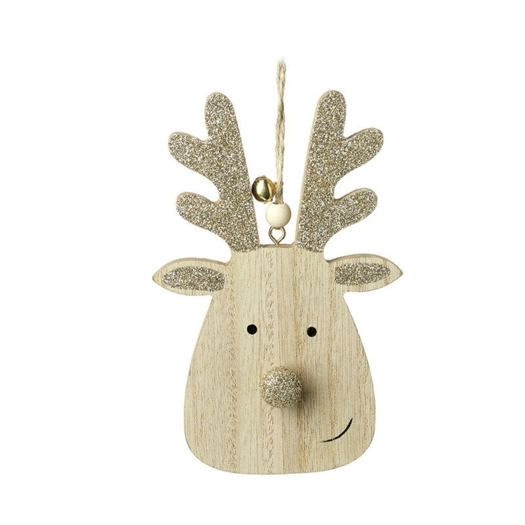 Wooden Glitter Reindeer Decoration