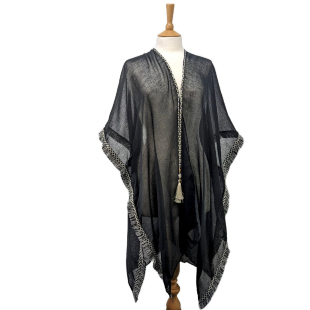 Black Tassel Tie Kaftan