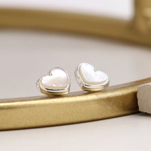 Load image into Gallery viewer, Silver Pearl Heart Stud Earrings
