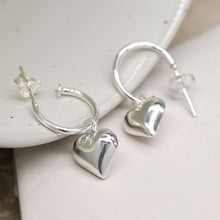 Load image into Gallery viewer, Silver Hoop And Heart Earrings
