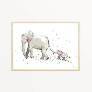 Mum and Baby Elephant Print -Louise Mulgrew A4 print