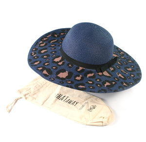Dark Blue Animal Print Wide Brim Foldable Hat