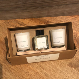 Fresh Linen - Gift Pack 50ml Diffuser with 2 Candles