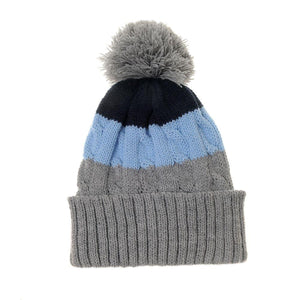 Toddlers Blue Grey Cable Knit Bobble Hat