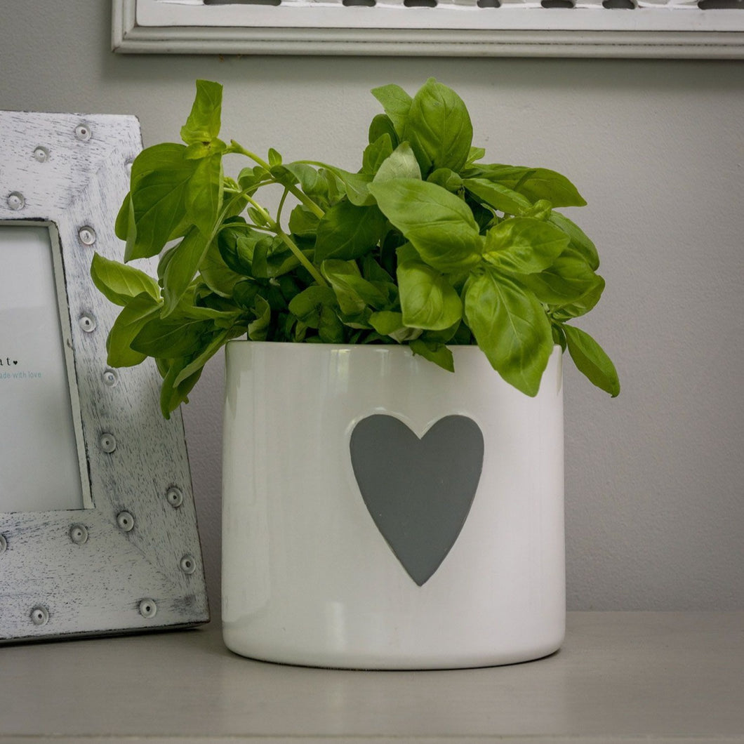 Grey Heart White Ceramic Flower Pot